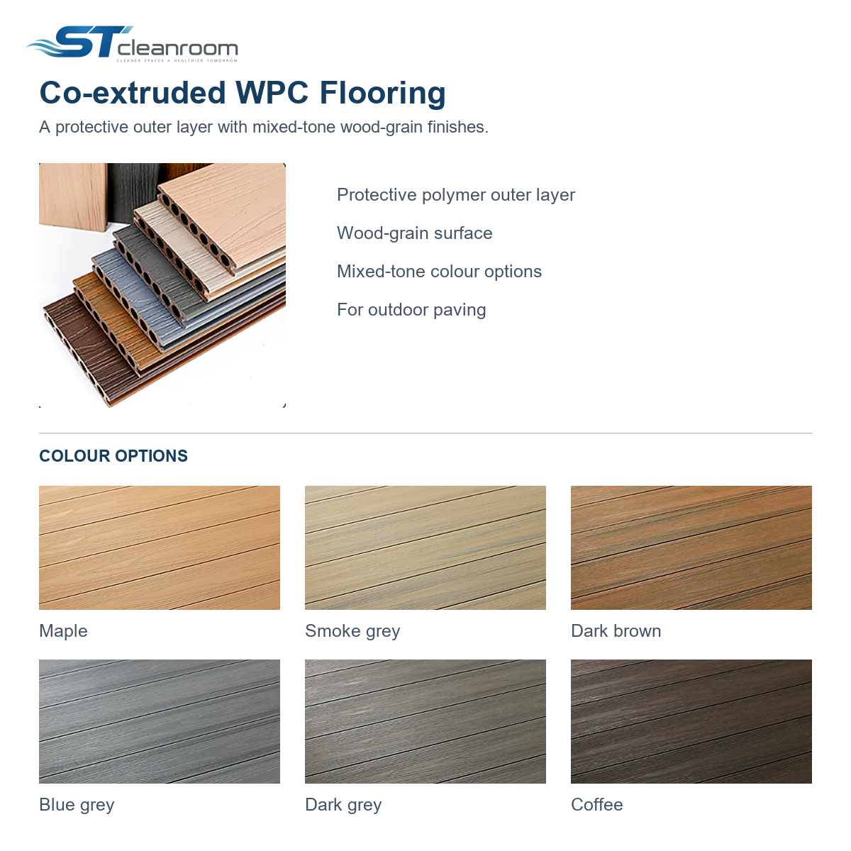 WPC Flooring — Co-extruded finish and six colour options