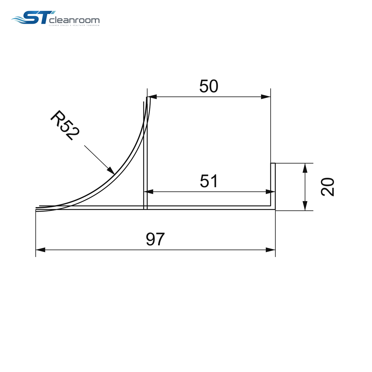 Aluminum U-Channel with Single Inner Cove — Single-sided internal cove U-channel cross-section dimensions