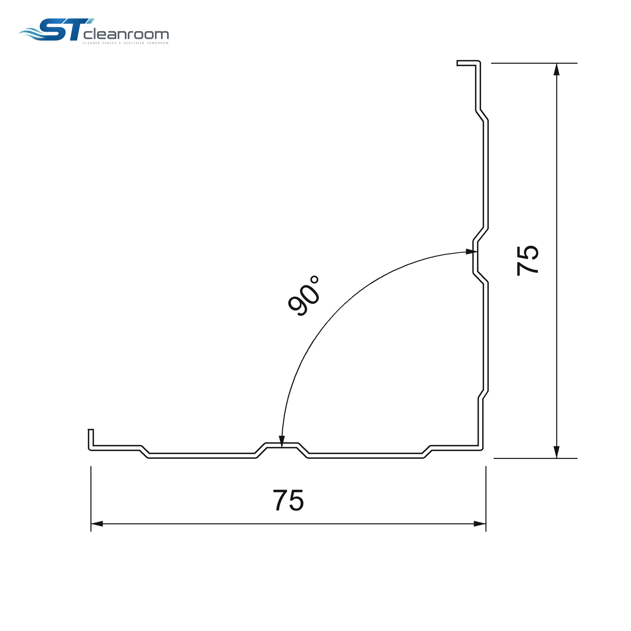 75 × 75 mm Corner Cover — 75 × 75 mm corner cover section dimensions