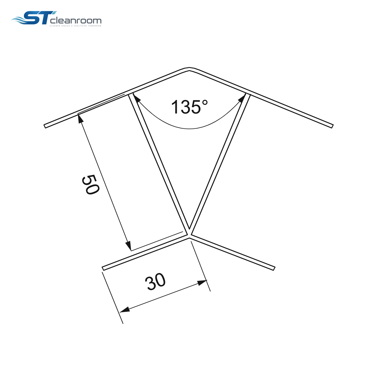 135° External Rounded Corner Post — 135° external corner profile cross-section dimensions