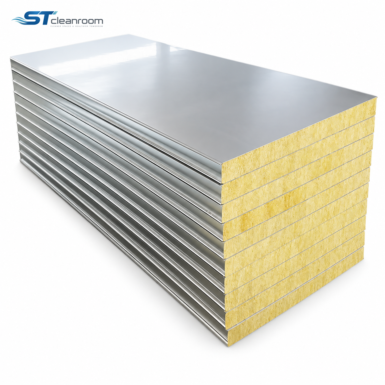Machine-Made Stainless Steel Rock Wool Sandwich Panel — Stacked stainless steel rock wool sandwich panels