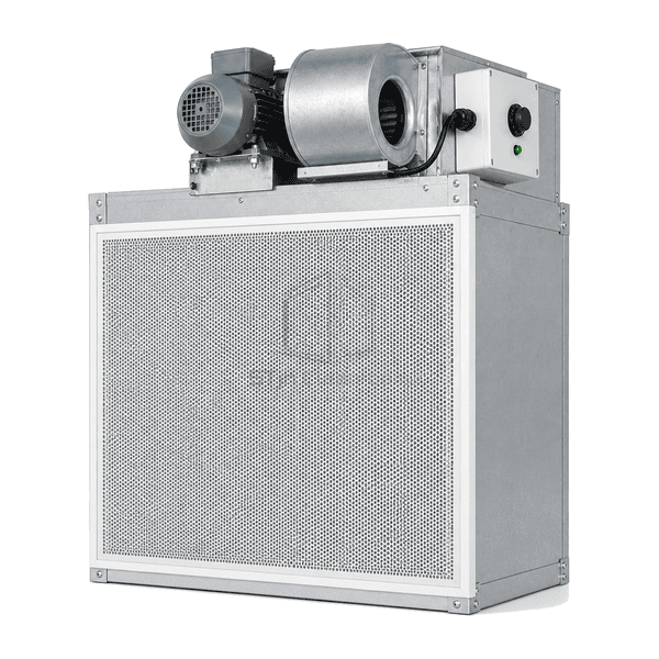 Upright front view of the AC FFU diffuser with PSC motor and junction box above
