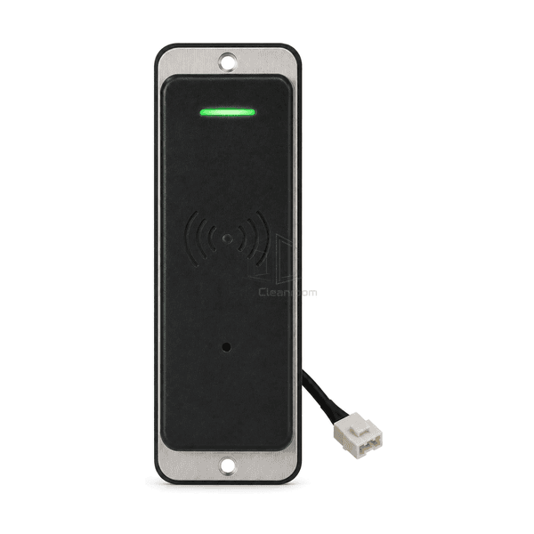 Straight front view of the non-keypad access control reader two-hole mounting plate and single connector
