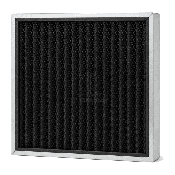 Upright front view of activated carbon panel and porous retaining screen