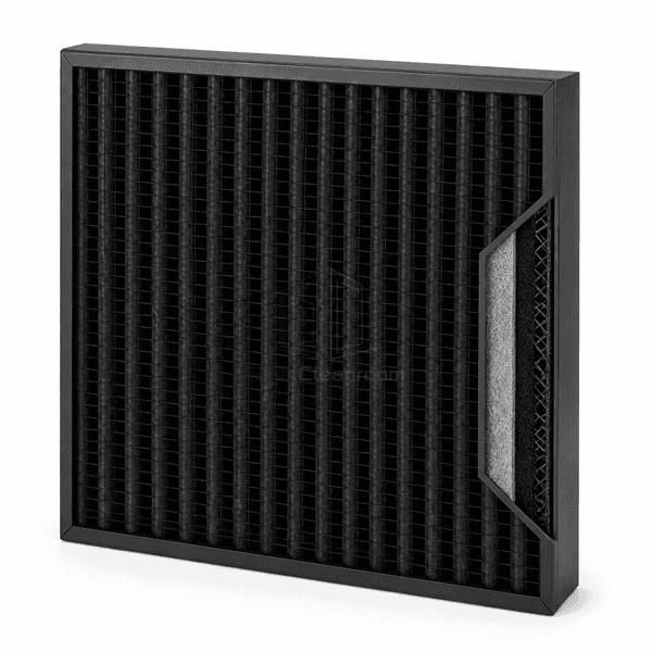 Side section showing particulate layer activated-carbon media and support grid