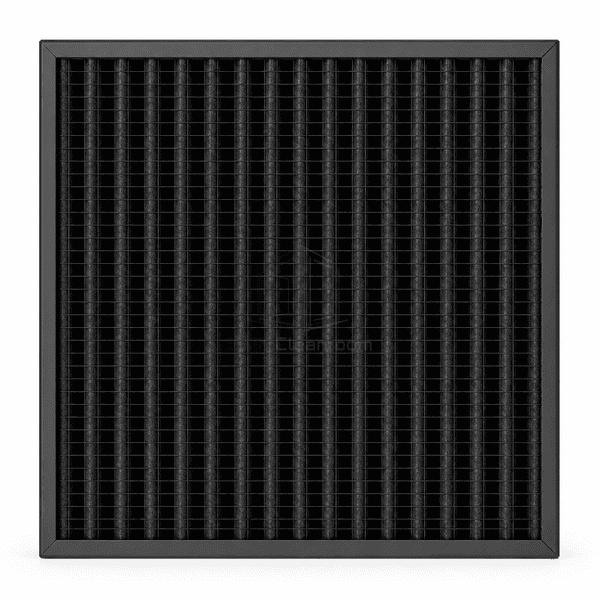 Front view of carbon-loaded pleats in a rigid odor-control panel
