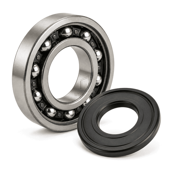 Oblique service view of the AHU bearing raceways, steel balls and seal lip