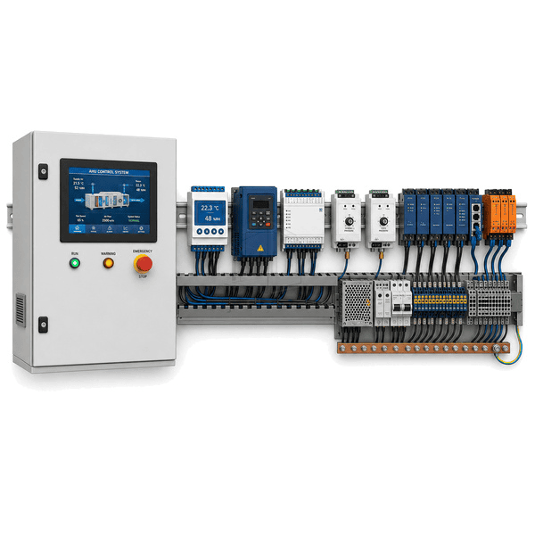 Horizontal layout of AHU controller, fan drive interface and sensor terminal modules