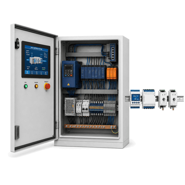 Open side view showing controller, VFD interface and segregated power terminals