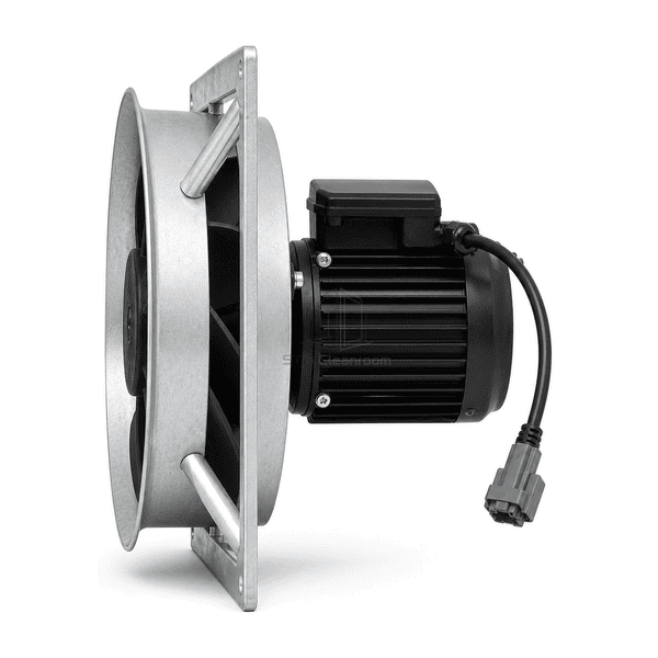 Side-depth view showing the AHU fan motor, shroud and plug lead