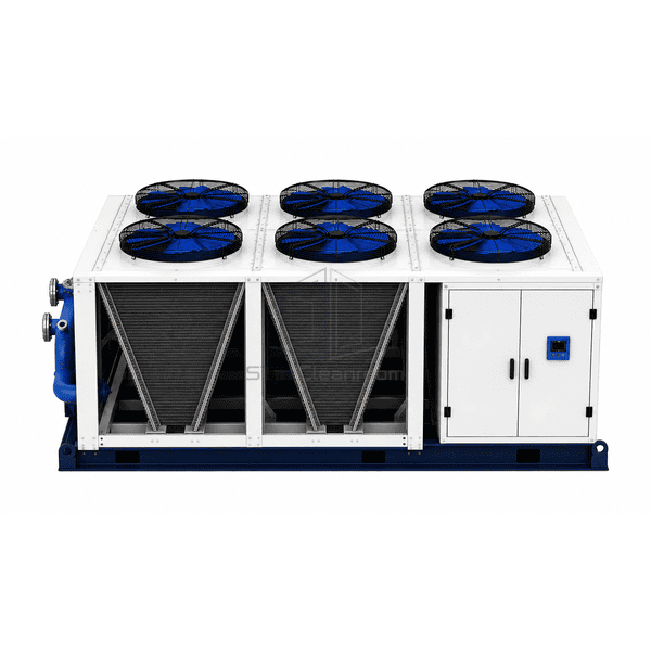 Front service view of air-cooled chiller compressor and control section