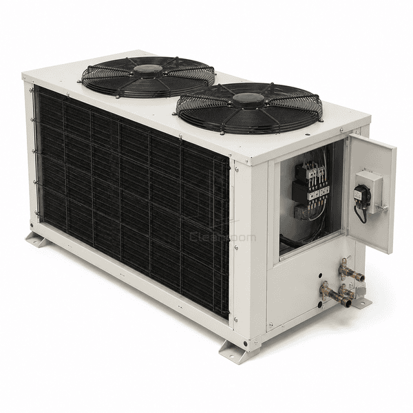 Service-side view of the air-cooled condensing unit control compartment