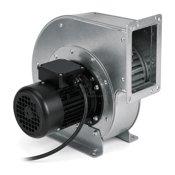 Service view of the air shower blower motor mount, cable gland and discharge flange