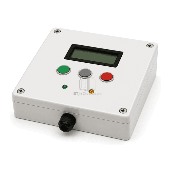 Horizontal high-angle view of the complete air shower control panel