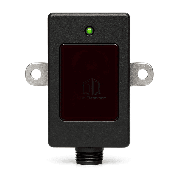 Straight front view of the air shower sensor optical window and status LED