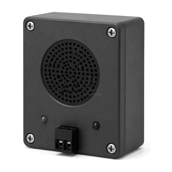 Side profile showing air shower voice module enclosure depth and lid seam