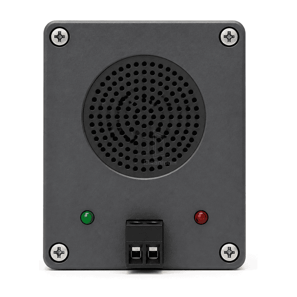 Straight front view of the air shower voice module speaker grille LEDs and terminal