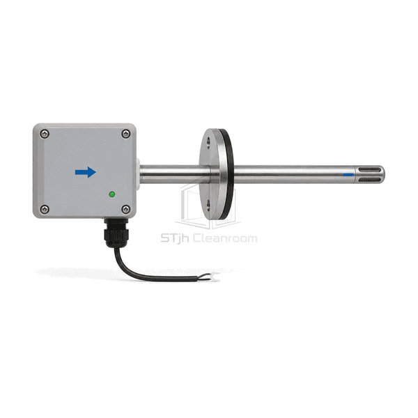 Horizontal full-length view of stainless air velocity probe and cable head