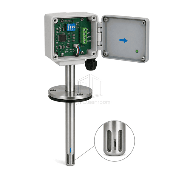 Side view showing adjustable flange and hot-film sensing tip