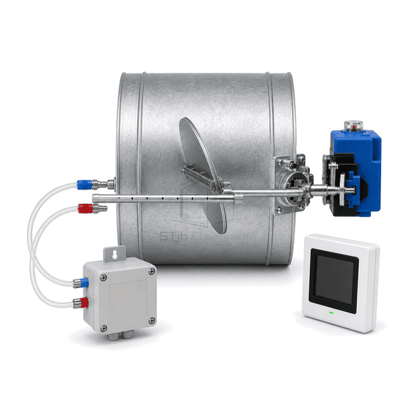 Side view showing averaging pressure probe tubing and actuator linkage