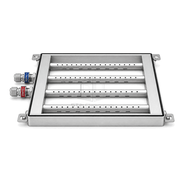 Horizontal full-span view of cleanroom duct airflow sensor assembly