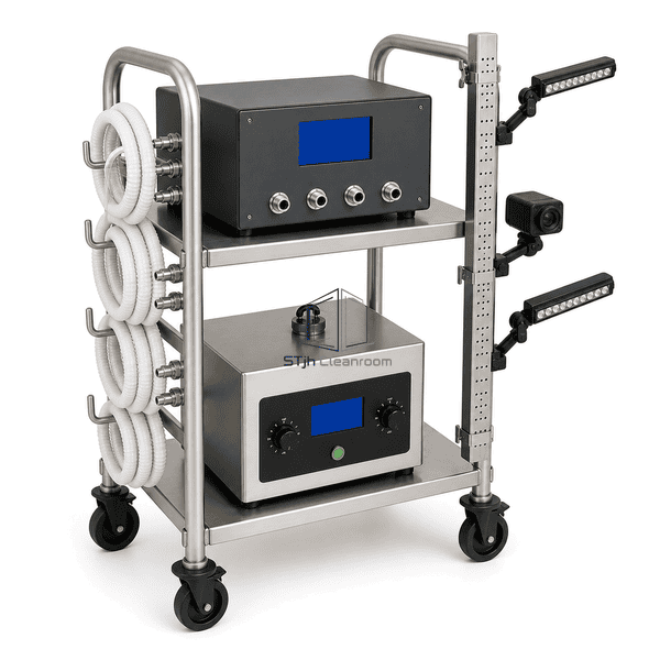 Airflow visualization system quick-connect manifold and control interface detail