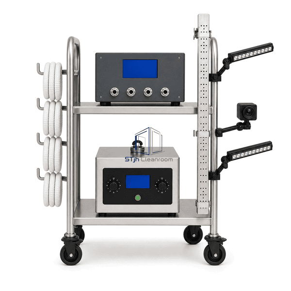 Airflow visualization system front view showing central controller and fog module