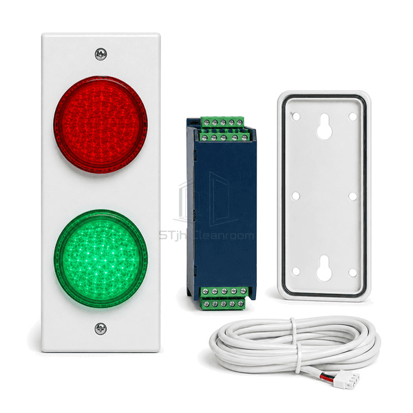 Front view of vertical cleanroom stop-go traffic light