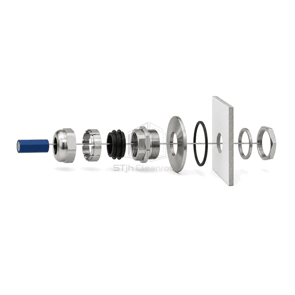 Exploded view of body, locknut, seal and compression cap