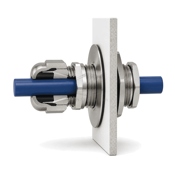 Side cutaway showing gland cap, elastomer insert and panel washer