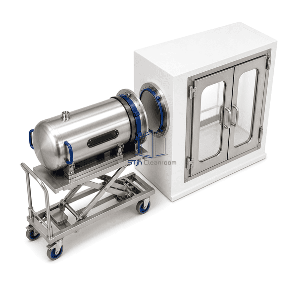 High-angle view of a Beta container supported on a docking trolley