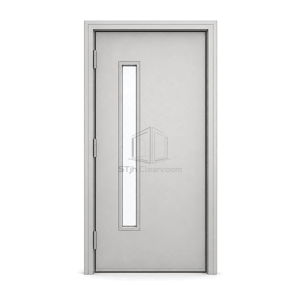 Front view of an anodized aluminum cleanroom personnel door
