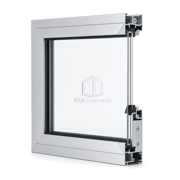 Side section showing the extruded aluminum glazing pocket and gasket