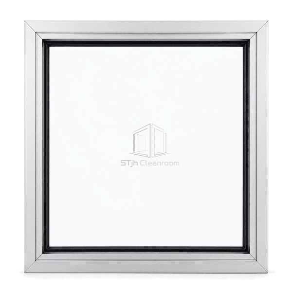 Front view of an anodized aluminum cleanroom observation window