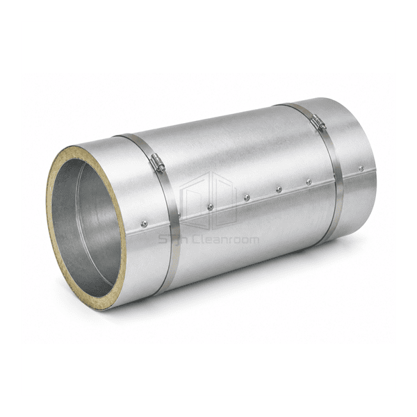 Close view of overlapped aluminum cladding seam and securing band