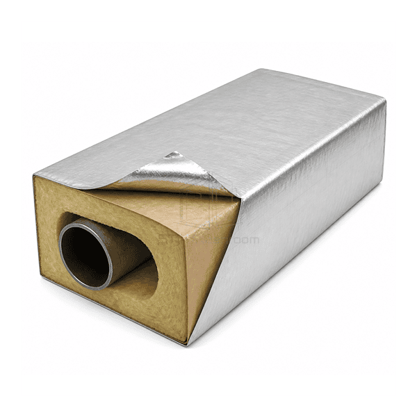 Side cutaway showing aluminum jacket moisture barrier and insulation