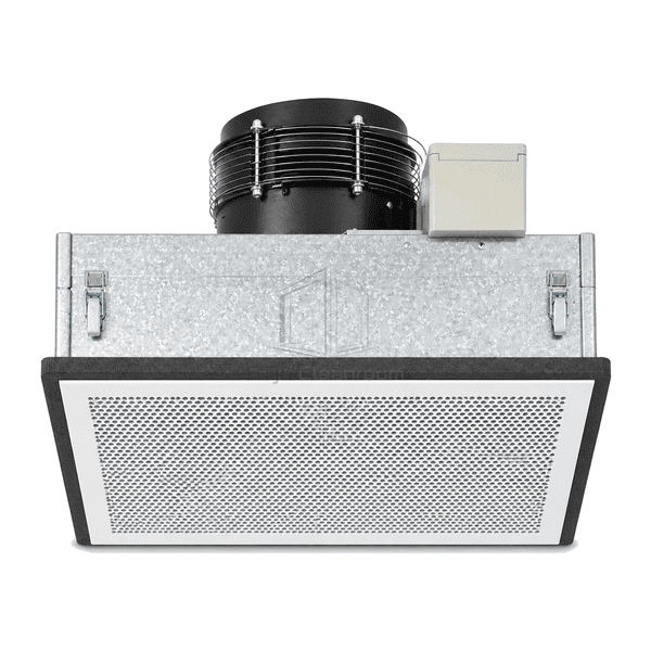 Upright front view of the Aluzinc FFU diffuser, spangled plenum and top fan