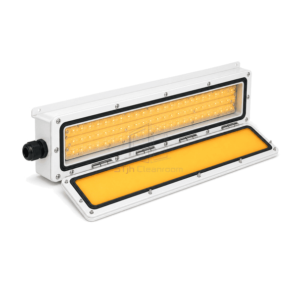 Close view of the amber optic, gasket and cleanable frame edge