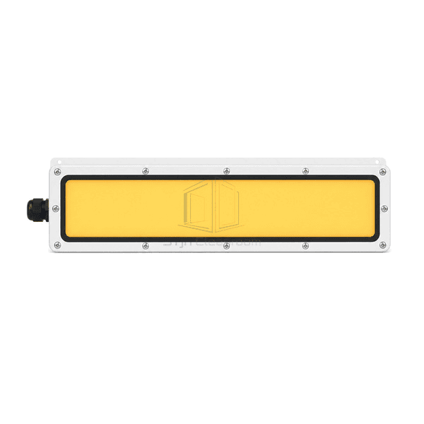 Front view of the smooth amber luminous face and white frame