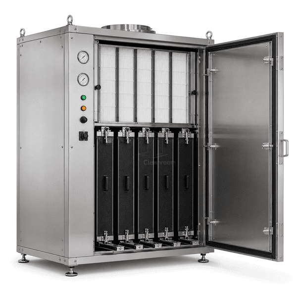 Complete AMC filtration system with open gasketed media cassette interface