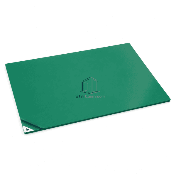 Green sticky mat corner showing treated film layers and numbered peel tab