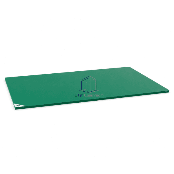 Green antimicrobial sticky mat side view showing laminated peel-away layers