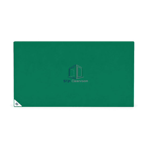 Antimicrobial sticky mat standing upright to show full green film surface
