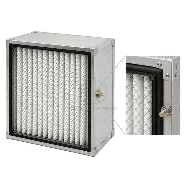 Close view of external bonding stud and conductive HEPA frame joint