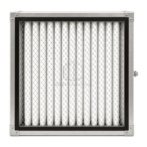 Upright front view of hazardous-area HEPA filter and conductive faceguard