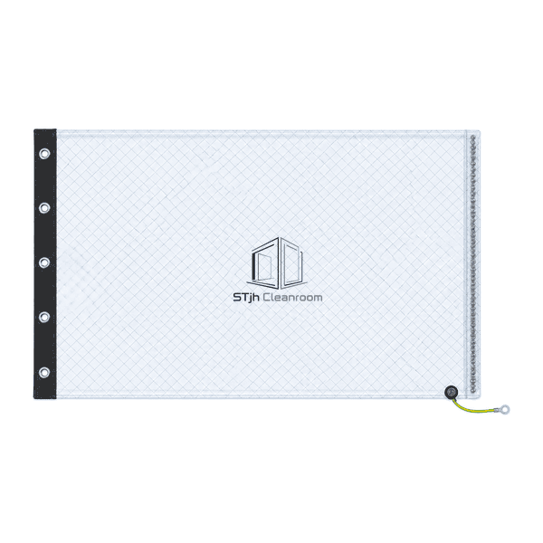 Antistatic PVC cleanroom curtain laid horizontally with complete grid and grounding cord