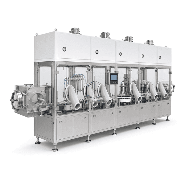 Close view of a sealed filling-machine interface and rapid component port