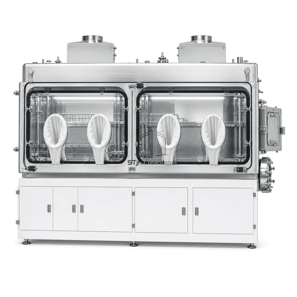Front view of the positive-pressure isolator work chamber