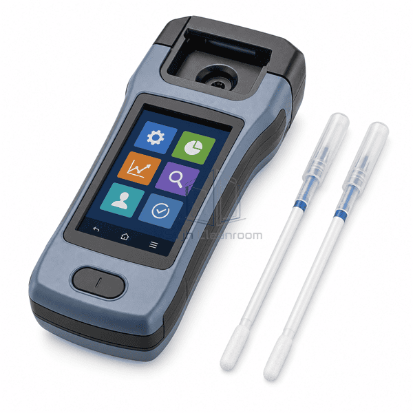 Horizontal ATP luminometer with two complete surface test swabs
