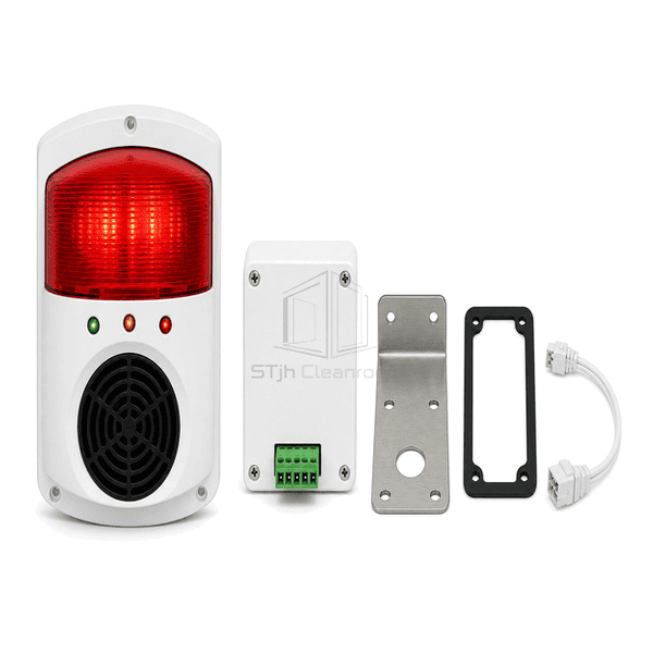 Horizontal arrangement of alarm unit, stainless bracket and remote control module